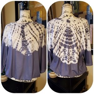 DARK GREY AND WHITE TIE-DYE PRINT BLOUSE TOP